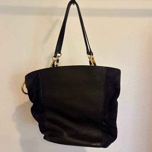Chloé Myer Tote Bag - Black Leather and Navy Suede - Missing Crossbody Strap - Picture 2 of 14